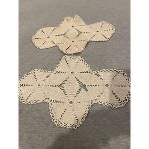 Vintage Pair Table Doilies Crochet 13 inches
